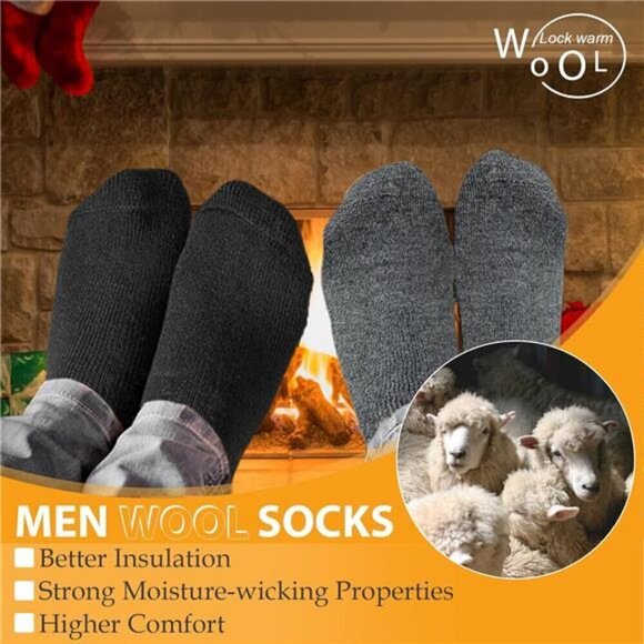 Wool Socks Men's Thick 5 Pairs Thermal Warm Winter Men Super Soft Cozy Boot Cold - Picture 3 of 7